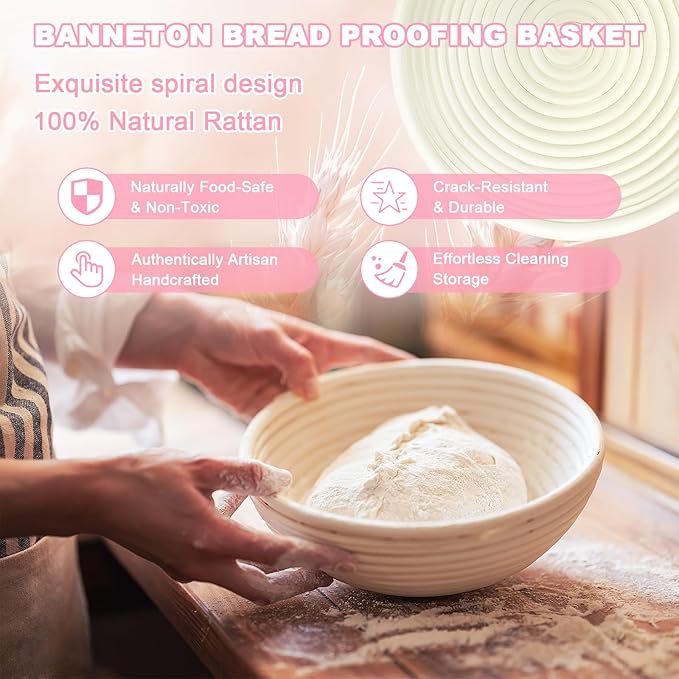 Beginner Sourdough Starter Kit, Sourdough Bread Baking Supplies, Bread Proofing Basket Set with Glass Sourdough Starter Jar, Sour Dough Bread Making Tools Kit Baking Gifts for Women Mom Wife
