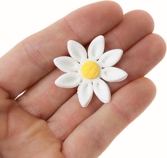 84 Count Edible Daisy Cake Decorations, Small Edible Flowers, White & Yellow Sugar Flowers, Daisy Cupcake Toppers for Cakes & Cupcakes, Edible Cake Decorations, Global Sugar Art (1 Inch)