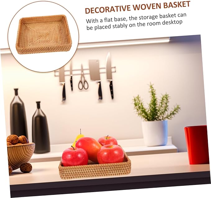 Zerodeko Rattan Storage Basket Handmade Woven Organizer for Fruits and Vegetables Uncovered Rattan Baskets for Home Decor and Sundries Storage