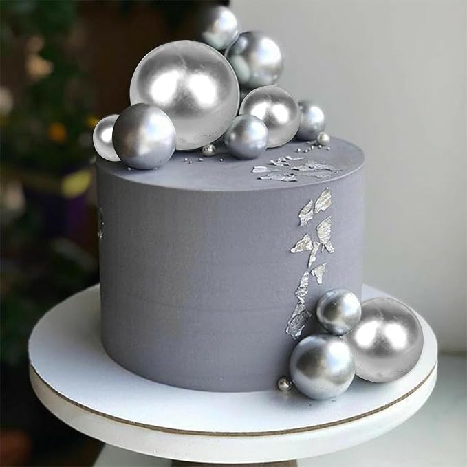 24 PCS Ball Cake Toppers Balls Cupcake Toppers Insert Foam Ball Shaped Cake Picks Mini Balloon Cake Decoration for Wedding Anniversary Baby Shower Birthday Party Cake Decorations Supplies Silver