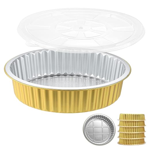 67oz Round Aluminum Foil Pans with Lids, 5 Pack | 10 Inch Round, 2 Inch Deep, Heavy Duty Foil, Ideal for Baking, Meal Prep and Food Storage