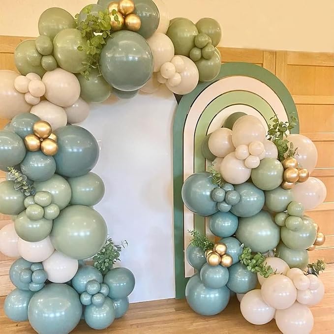 Blue and Green Balloon Arch Kit, 108 Pcs Dusty Balloon Garland With Retro Sea Sage Sand White Metallic Gold Balloons for Boho Wedding Baby Shower Birthday Party Decorations