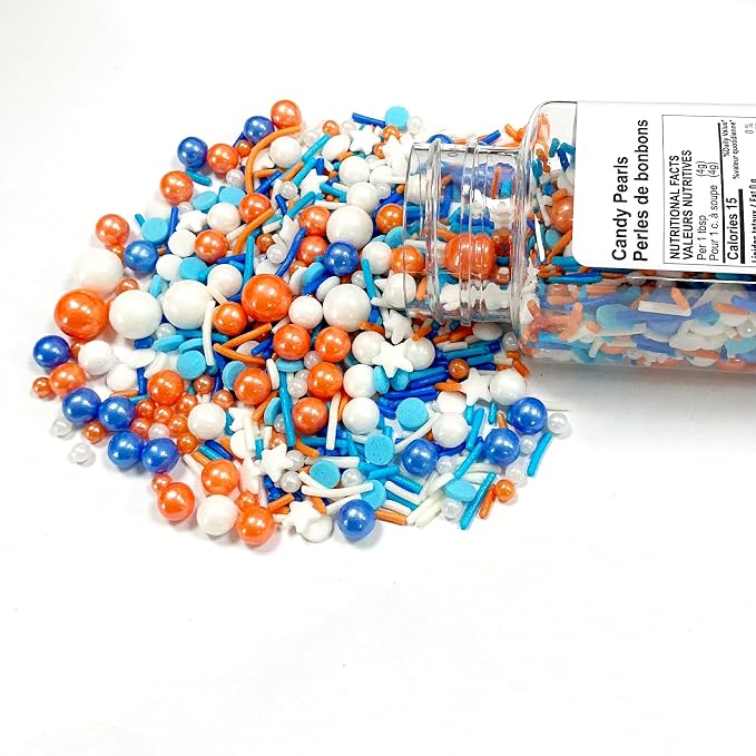 Edible Blue and Orange Sprinkles for Cake Decorating 130g/4.5oz Orange Sprinkles Candy Mix Jimmies Round Confetti Sprinkles for Cake Decorating Baking Ice Cream Cupcakes Supplies