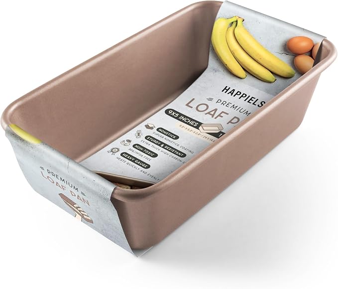 HAPPIELS 5x9in Nonstick Loaf Pan 1lb for Oven Baking, PFOA & BPA Free | Non Toxic Loaf Tin | Molds for Baking | Best 9 x 5 Non stick Bakeware | Nontoxic 5x9 Banana Bread Mold Pans & Tins