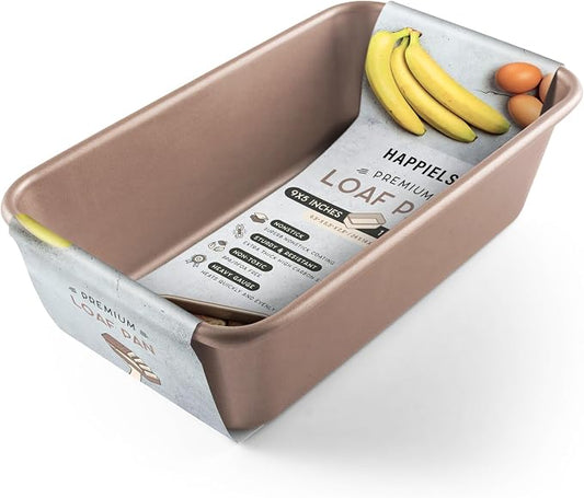 HAPPIELS 5x9in Nonstick Loaf Pan 1lb for Oven Baking, PFOA & BPA Free | Non Toxic Loaf Tin | Molds for Baking | Best 9 x 5 Non stick Bakeware | Nontoxic 5x9 Banana Bread Mold Pans & Tins
