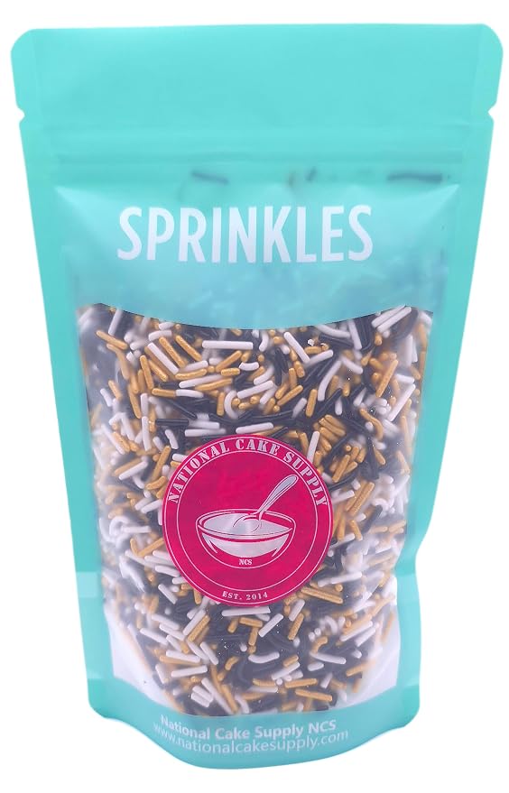 NCS New Orleans Game Day Black, White & Gold Jimmies Edible Sprinkles – Cupcake, Cake & Cookie Decorations, 7 oz