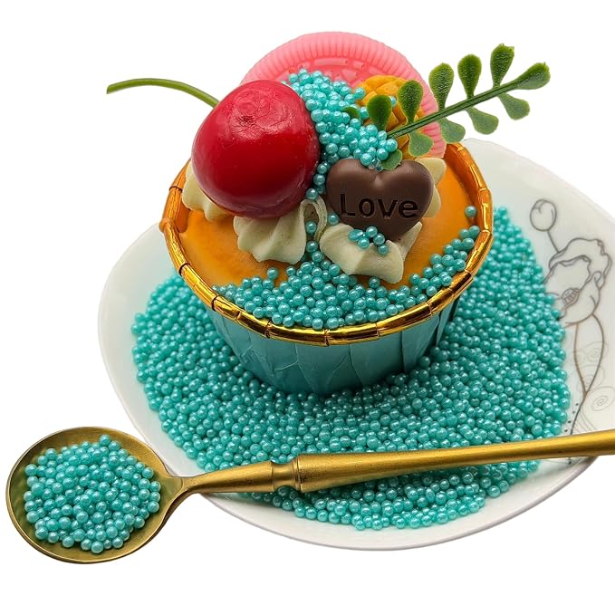 CandiJumpin 2mm Edible Teal Pearls, Teal Nonpareils Sprinkles Small Pearl Sprinkles for Cake Decorating Mini Sugar Pearls for Baking Baby Shower Party Wedding Christmas Supplies 3 OZ