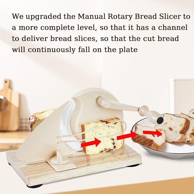 Upgraded Manual Bread Slicer for Homemade Sourdough Bread with Measurement Marks, Adjustable 0"-0.8" Thickness Hand Crank Bread Slicer with Suction Cup for Even Slicing,Kitchen and Commercial, White