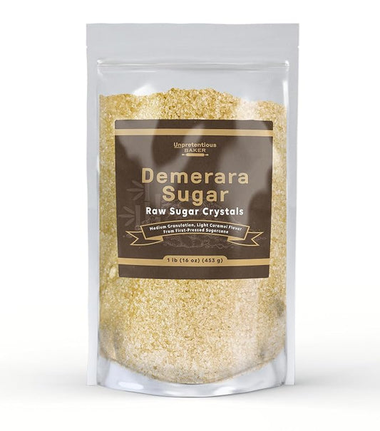 Unpretentious Demerara Sugar, Raw First-Pressed Sugarcane Crystals For Drinks & Baking (1 Pound)
