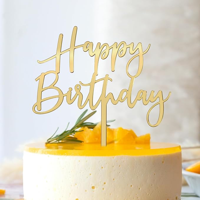 Happy Birthday Cake Topper, Gold Acrylic Durable Versatile Cake Topper, Birthday Supplies Decorations (Gold)