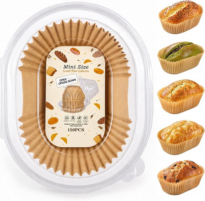150 Pcs Mini Loaf Pan Liners Compatible with Wilton Mini Loaf Pan, Non-Stick Disposable Parchment Baking Paper Cupcake Liners for Banana Bread, Brownie, Muffin, 3.08"x1.97"x1.57"