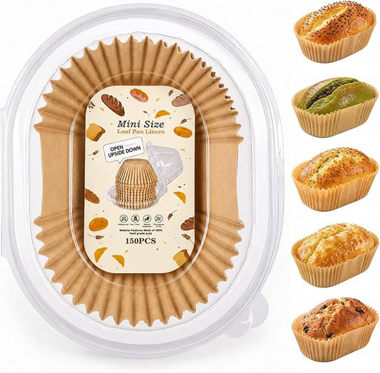150 Pcs Mini Loaf Pan Liners Compatible with Wilton Mini Loaf Pan, Non-Stick Disposable Parchment Baking Paper Cupcake Liners for Banana Bread, Brownie, Muffin, 3.08"x1.97"x1.57"