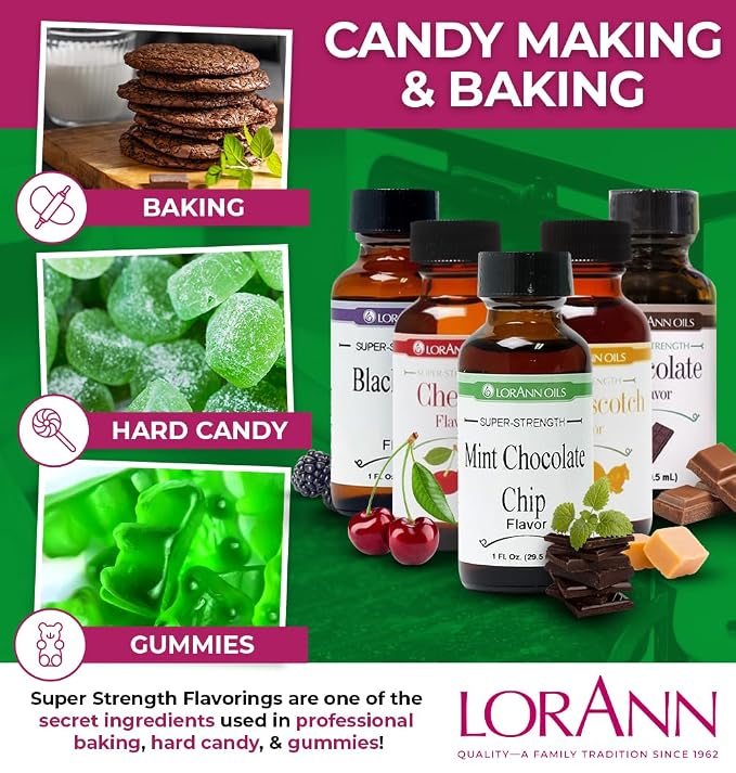 LorAnn Oils Super Strength Flavoring - Used For Candy Making, Flavoring Extracts, Baking, Hard Candy, and Flavor Oils - Bold, Natural Flavors 4X Stronger Than Extracts - Mint Chocolate Chip, 1 fl oz