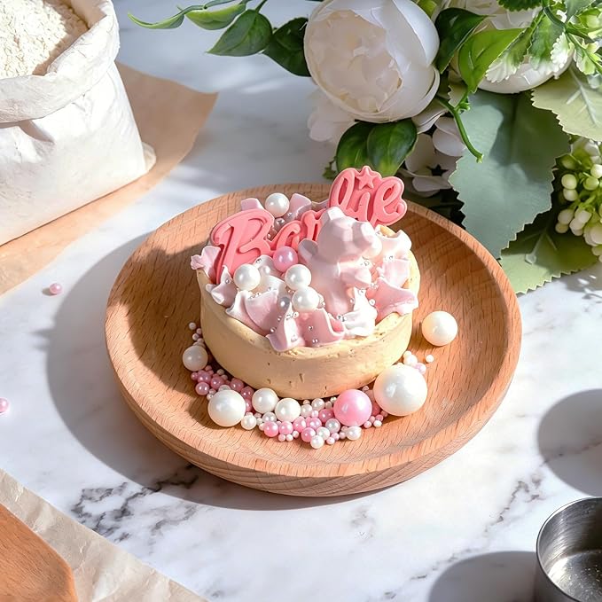Pink White Pearl Sprinkles, 4.6oz Edible Pearls for Cake Decorating, 6 Sizes Cake Sprinkles for Baking Cupcake Cookies Ice Cream Dessert