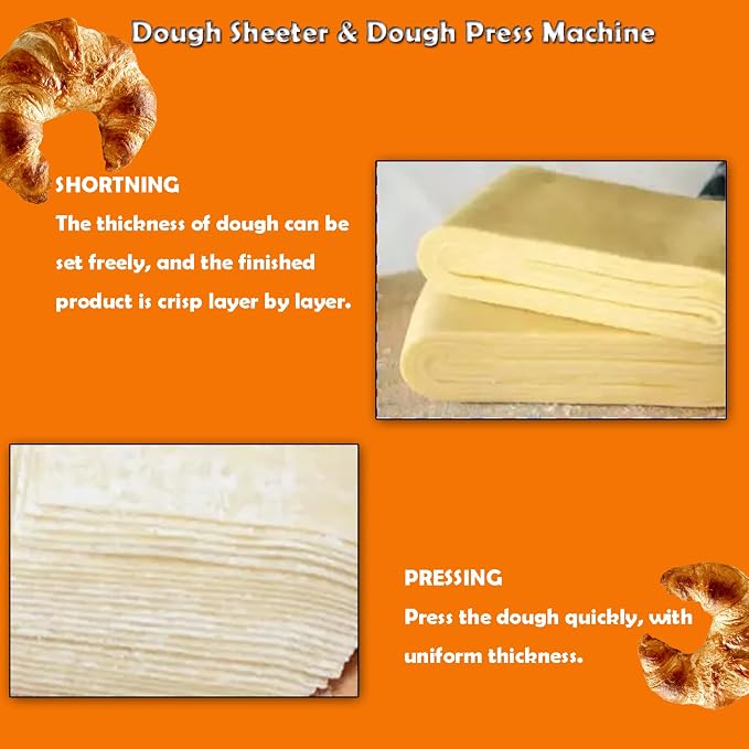 INTSUPERMAI Commercial Dough Sheeter Reversible Fondant Countertop Sheeter Dough Roll Press Machinefor Croissant Danish Pastry Bakery Roller Puff Pastry 70.9"×19.7" Belt Two-way Rollers 110V