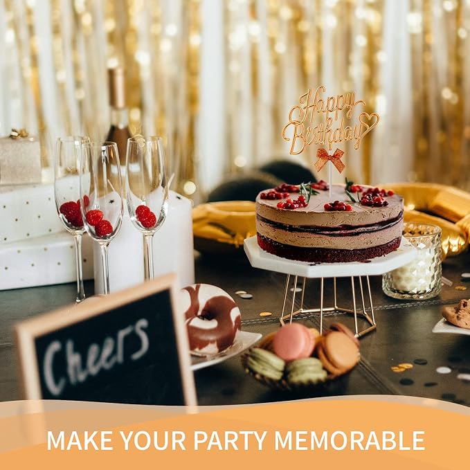 Gold Happy Birthday Cake Topper Plastic - 3D Double Sided Cursive Happy Birthday Sign for Cake with Bow, Idea for Cake Decoration(GOLD)