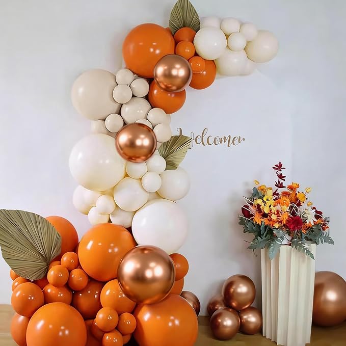 MEBAY Orange White Gold Balloon Garland Arch Kit, 166Pcs Boho Fall Balloons for Birthday Autumn Thanksgiving Day Wedding Baby Shower Party Decorations