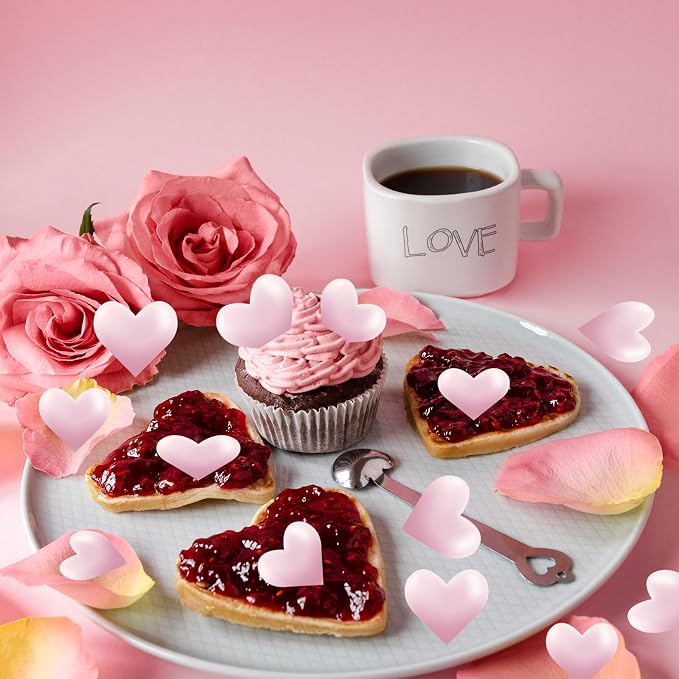 44PCS Edible Valentines Day 3d Heart Cupcake Toppers Pink Glitter Heart Cupcake Picks Happy Valentine's Day Heart Cake Decor for Valentine's Day Theme Party Decoration Supplies