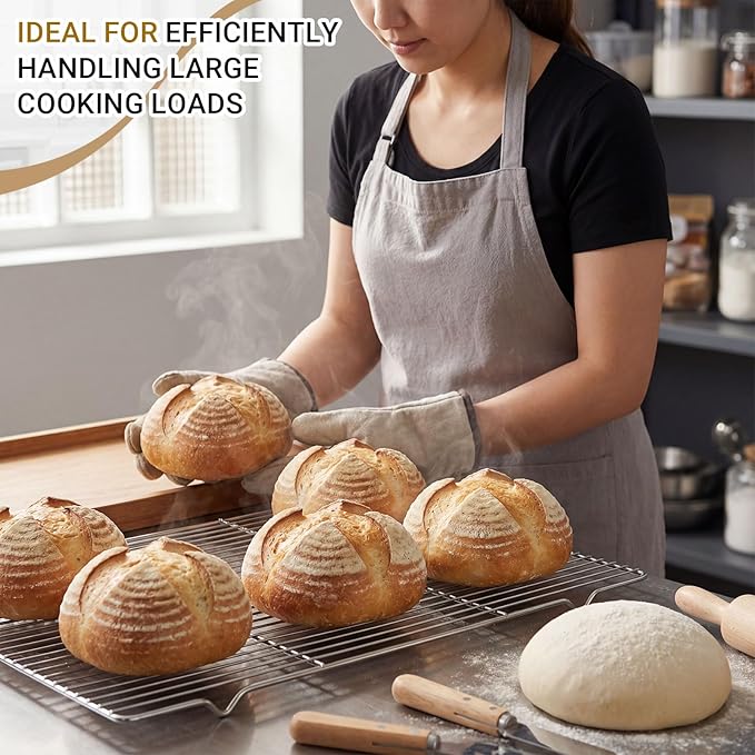 Lounsweer 4 Pcs Cooling Racks, 21L X 13W X 1H Stainless Steel Wire Rack for Baking Sheet, Large Cookie Cooling Rack, Oven Safe Cooking Racks for Sheet Pan, Dishwasher Safe, 2/3 Size