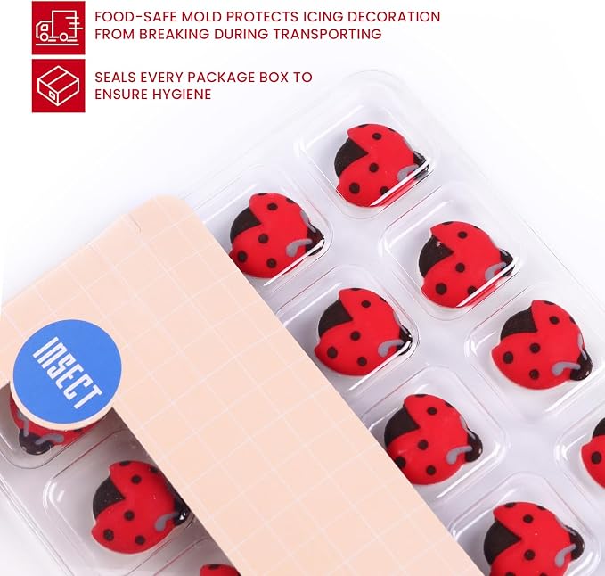 Edible Ladybug Cake Topper - 16pcs Icing Decorations for Cake, Cupcake, Cookies, Ice Cream, and Macaron