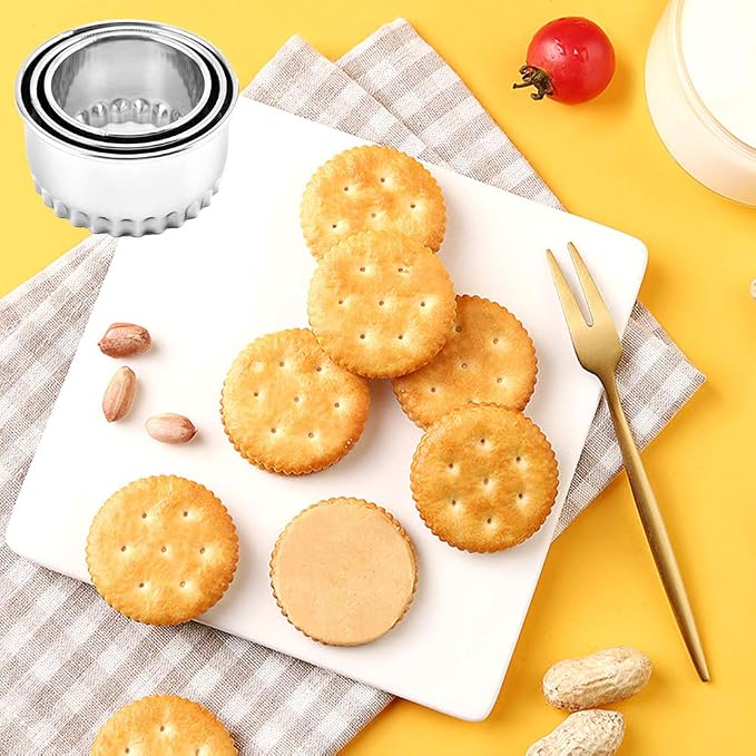 Cookie Cutters - Biscuit Cutters/Stainless Steel Dumpling Cutters/Cake Pastry Cutters/Cake Cookie Scone Cutters Molds stamps for Cooking Baking (3Pcs, Flower Edge)