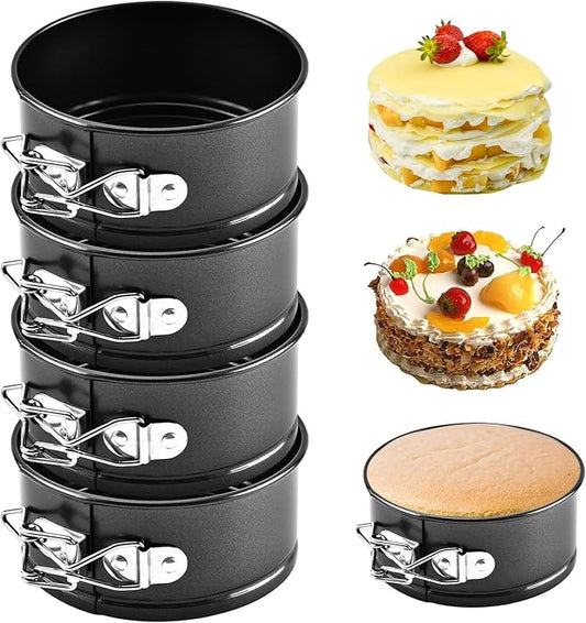 Mini Springform Pans Set of 4, 4.13 in Dia x 1.97 in Deep, Carbon Steel With Nonstick Coating, Removable Bottom, Small Cheesecake Quiche Pie Baking Pans, Black