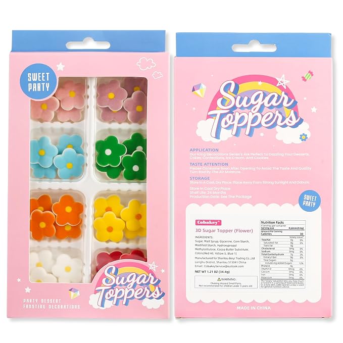 Edible Flowers Icing Decoration 32 Count Blossoms Royal Icing Decorations Daisy Sugar Wedding Flowers Sprinkles for Baking Cupcakes Ice Cream Waffles Cookies Birthday Cake (8 color)