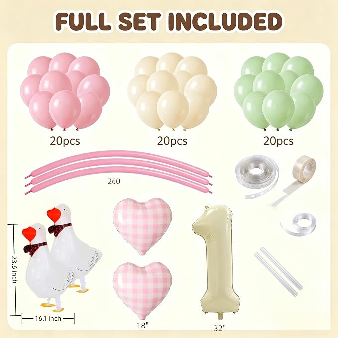 One Silly Goose 1st Birthday Balloon Arch Kit - Light Green, Soft Pink, Cream Macaron Balloon Garland with Goose Foil Balloons and 32" Cream Number 1 for Girls Boys First Birthday Party Decorations