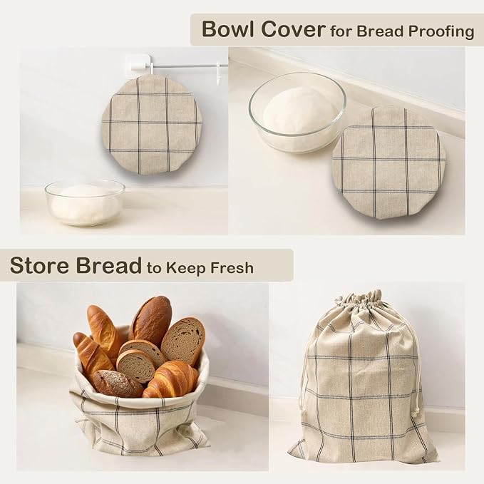 XL Linen Bread Bag for Homemade Sourdough with Proofing Cover, Reusable Organic Linen bags with TPU Lining, BPA-Free, Food-Grade Cloth Storage Bags with Freezer Compatibility