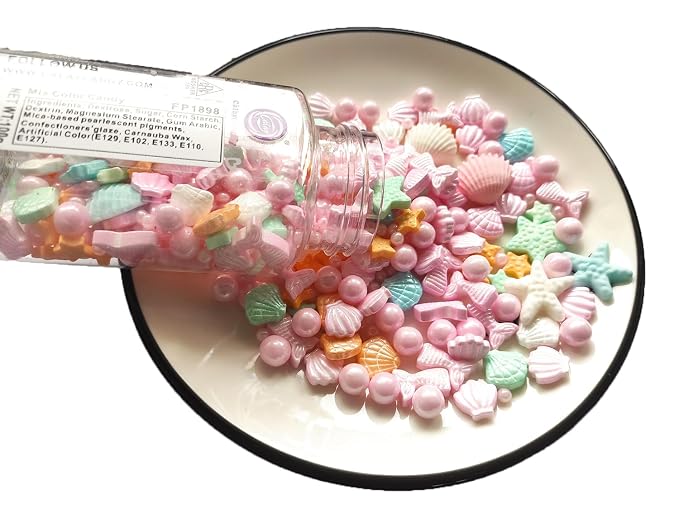 Edible Pink Ocean Mermaid Candy Sprinkles Starfish Dessert Sprinkle Shell Cake Cupcake Toppers Pearl Cookie Decorations Sweet Personalities Candy Sprinkles for Cake Decorating, 3.53 oz