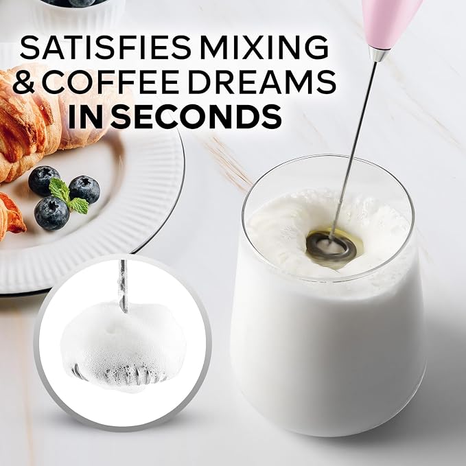 Zulay Kitchen Powerful Milk Frother Wand With Duracell Batteries - Ultra Fast Handheld Drink Mixer - Electric Whisk Foam Maker for Coffee, Lattes, Cappuccino & Matcha - Z1 Motor - Cotton Candy