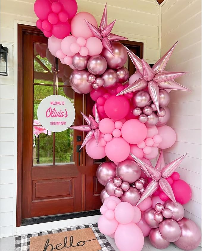 NISOCY Pink Balloons Garland Arch Kit, 18In 12In 10In 5In Different Size 124pcs Hot Pink Metallic Pink Balloons for Valentine's Day Wedding Baby Shower Princess Birthday Pink Party Decorations