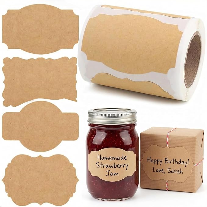 SallyFashion 200 Pcs Kraft Labels Stickers, 3x2 Inch Gift Tags Self Adhesive Writable, Canning Labels for Mason Jars, Name Tags for Wedding Party Handmade Supplies
