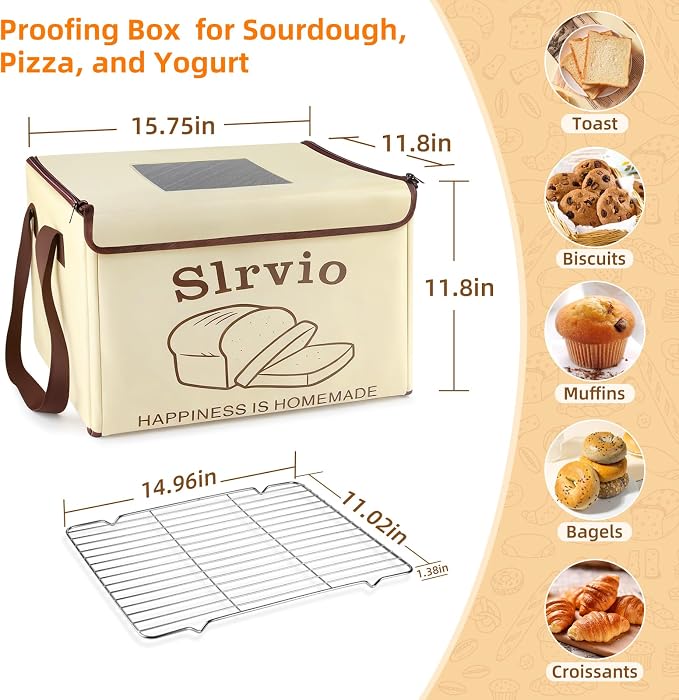 Foldable Bread Proofing Box with 50–113℉ Temperature Control & 12H Timer, Bread Proofer Warming Box with Metal Rack, for Sourdough, Pizza, and Yogurt