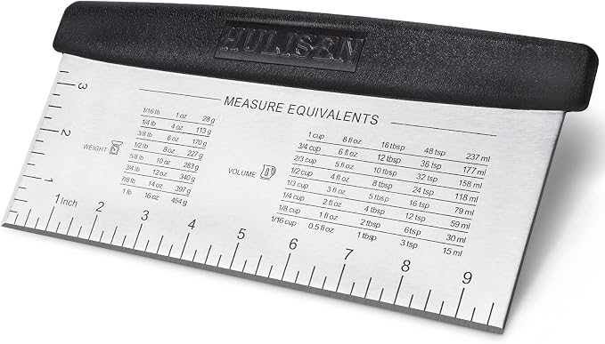 HULISEN Large Bench Scraper for Baking, 10 inch Dough Pastry Scraper with Measuring Scale, Stainless Steel Cake Scraper, Pizza Cutter, Food Chopper, Bread Separator Knife