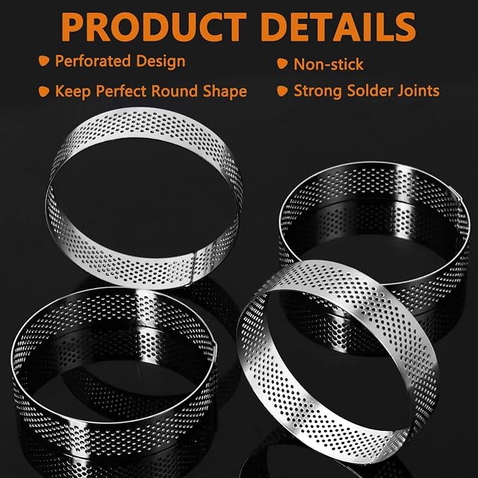 Aringfes10 Pcs 3.14 Inch 304 Stainless Steel Tart Ring, Heat-Resistant Perforated Cake Mousse Ring, Round Ring Baking Small Fruit Tarte Crust Tools (8cm)