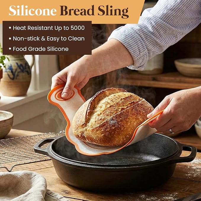 Sourdough Starter Kit with Round & Oval Banneton Bread Proofing Basket, Complete Sourdough bread baking supplies with Sling, Starter Jar, Dough Whisk, Scrapers, Stencils & Bags for Bakers Women Wife
