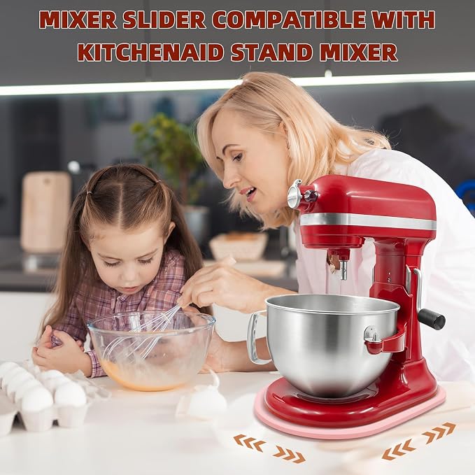 Mixer Slider Compatible with 5.5-8 QT Kitchen Aid Stand Mixers, Kitchen Countertop Storage Mover Sliding Caddy Mixer Slider Mat for Kitchen Aid Stand Mixer Accessories Attachment (Pink)