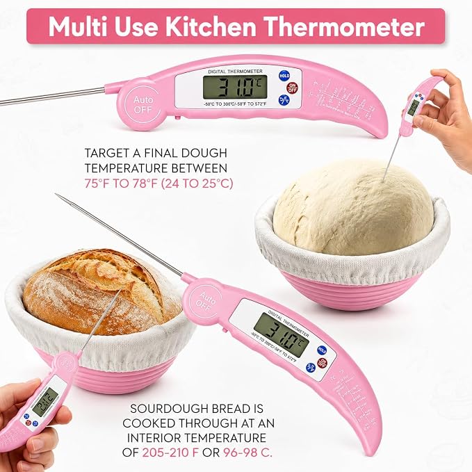 Sourdough Starter Kit for Beginners – 46-Pc Pink Sourdough Bread Making Kit with Silicone Banneton Proofing Basket, Sourdough Starter Jar, Digital Scale, Bread Lame & Sourdough Tools – Gift