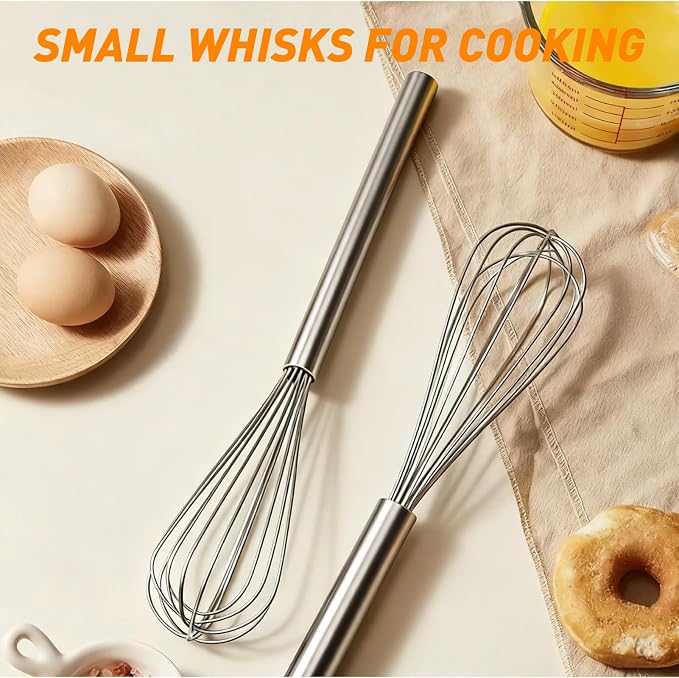 2 PCS Mini Whisk Small Whisk Set - 304 Stainless Steel Tiny Wire Whisk | Essential for Whisking Eggs, Beating Sauces & Blending Ingredients