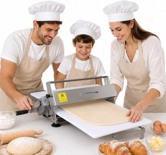 Commercial Grade Manual Dough Roller Machine, Folding Dough Sheeter, with 0-25mm Adjustable Thickness Settings for Baking Pizza, Pastries, and Fondant at Home or Bakery