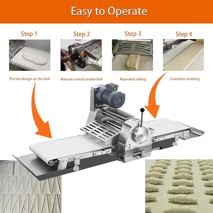 INTSUPERMAI Commercial Dough Sheeter Reversible Fondant Countertop Sheeter Dough Roll Press Machinefor Croissant Danish Pastry Bakery Roller Puff Pastry 70.9"×19.7" Belt Two-way Rollers 110V