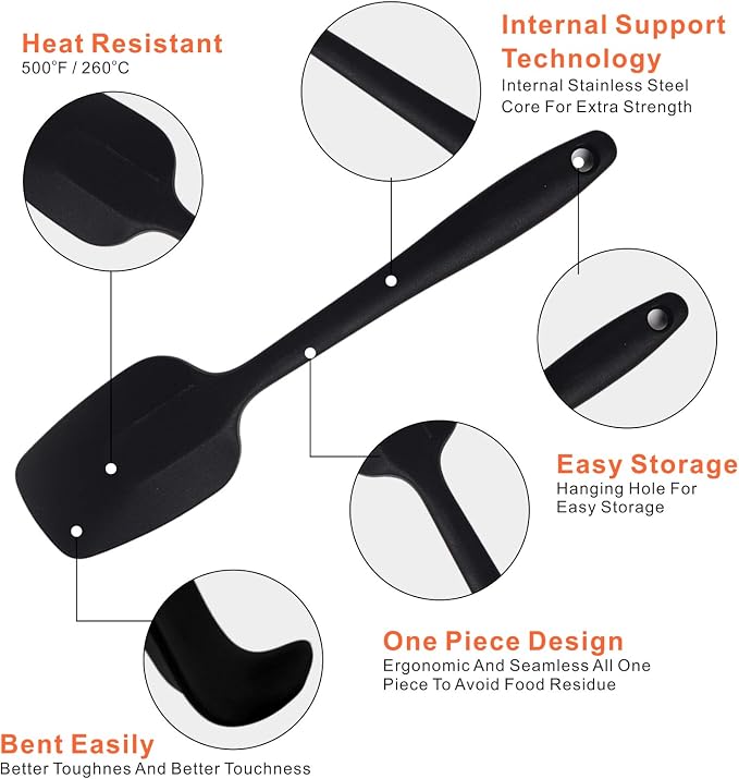 MOACC Silicone Spatulas, 8.2 inch Small Rubber Spoon Spatula Heat Resistant Seamless One Piece Design Non-Stick Spoonula Flexible Scrapers Baking Mixing Tool (6 Pcs)
