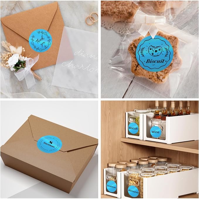 2 Inch Round Holographic Thermal Labels, Waterproof Direct Thermal Stickers, Self-Adhesive Circle Label for Small Business DIY Logo QR Code, Blue (200 Pcs/Roll)