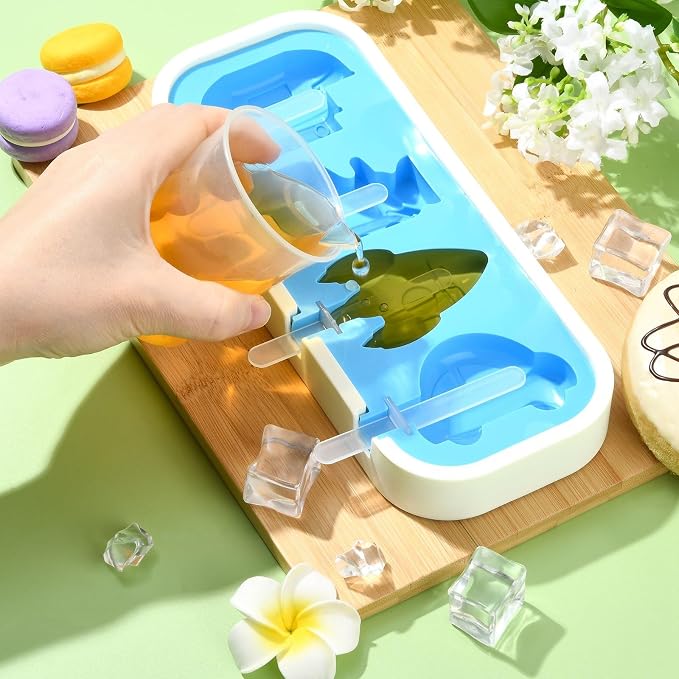 Ipotkitt Blue Vehicle Silicone Ice Cream Mold Car Rocket Ship Candy Molds for Ice Cream Chocolate Jelly Cake Ice Crafts, 1pcs, 9.5x23.5x3cm, 4 Cavities
