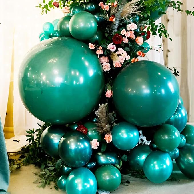 Voircoloria 90pack Dark Green Balloons Different Size 18/12/10/5 Inch Green Balloon Garland Arch Kit for Birthday, Graduation, St. Patrick's Day, Christmas, Baby Shower, Dinosaur Party Decorations