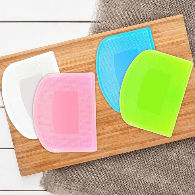 4 PCS Dough Scrapers, Pastry Baking Bench Dough Scraper, Plastic Dough Scraper, Bowl Scrapers, Cutter Tool for Cake Decorating, 4.7x3.7-IN/12x9.5 CM