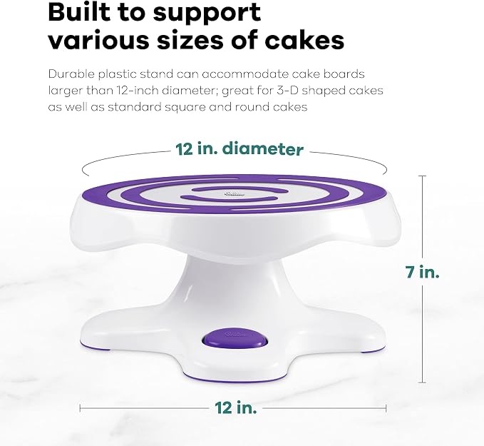 Wilton Tilt-N-Turn Ultra Cake Turntable and Cake Stand - Decorate Cakes with A Smooth Turning and Easy Tilting Turntable, Non-Slip Grip Design, 12 x 7-Inch