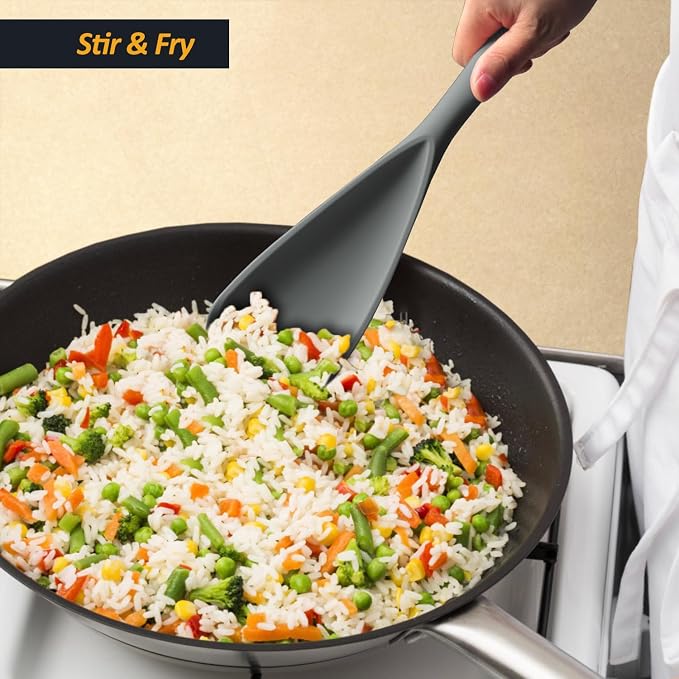 Silicone Spatula Spoon, Great for Both Cooking and Serving Durable BPA-Free Matte Black Silicone, Seamless Design, Safe for Nonstick Cooking Surfaces, 2-Pcs, Gray