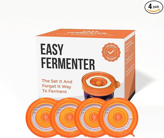 Fermentation Lids Kit, Mason Jar Airlock Lid, Fermenting Lids for Wide Mouth Mason Jars, Kimchi, Pickle, and Sauerkraut Fermentation, Pack of 4 (Orange)
